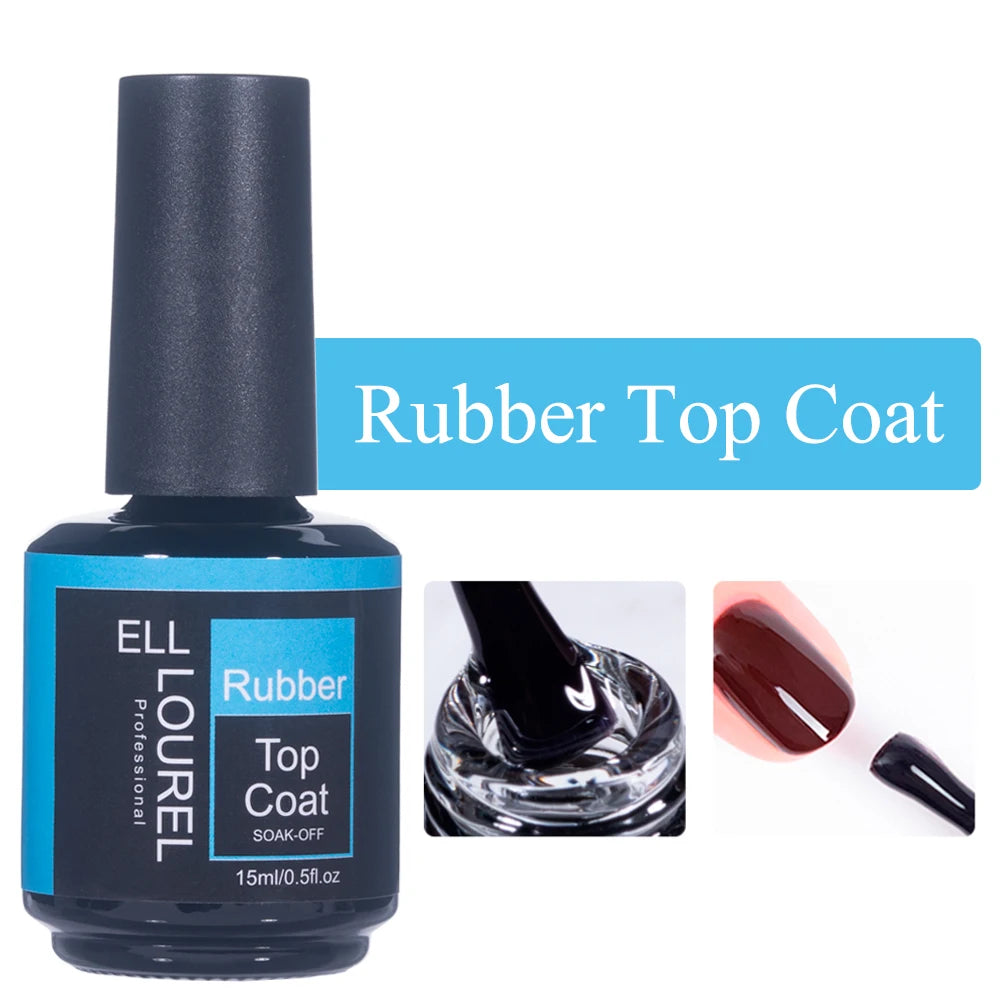 ELL LOUREL Upgrade Base Coat Top Coat No Wipe UV Gel Polish 15ML Semi Permanent Glitter Tempered Top Function Gel Nail Polish