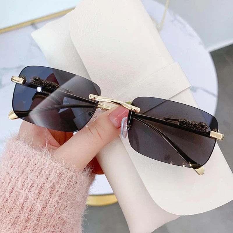 Luxury Brand Leopard Sunglasses Women Rimless Square Sun Glasses Female Fashion Frameless Shades Female UV400