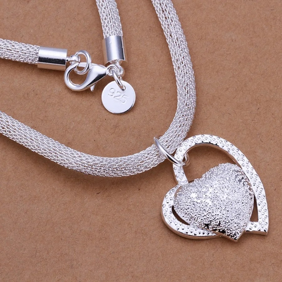 925 Sterling Silver Necklace Gorgeous Charm Fashion Heart Wedding Lady Love for Women Noble Luxury 18 Inches 45cm Jewelry