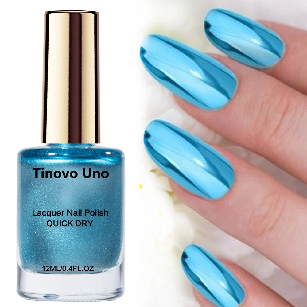 Tinovo Uno Metallic Blue Nail Polish Normal Regular Nail Lacquer Mirror Shine Finish Base Coat Top Oil Manicure Nail Supplies