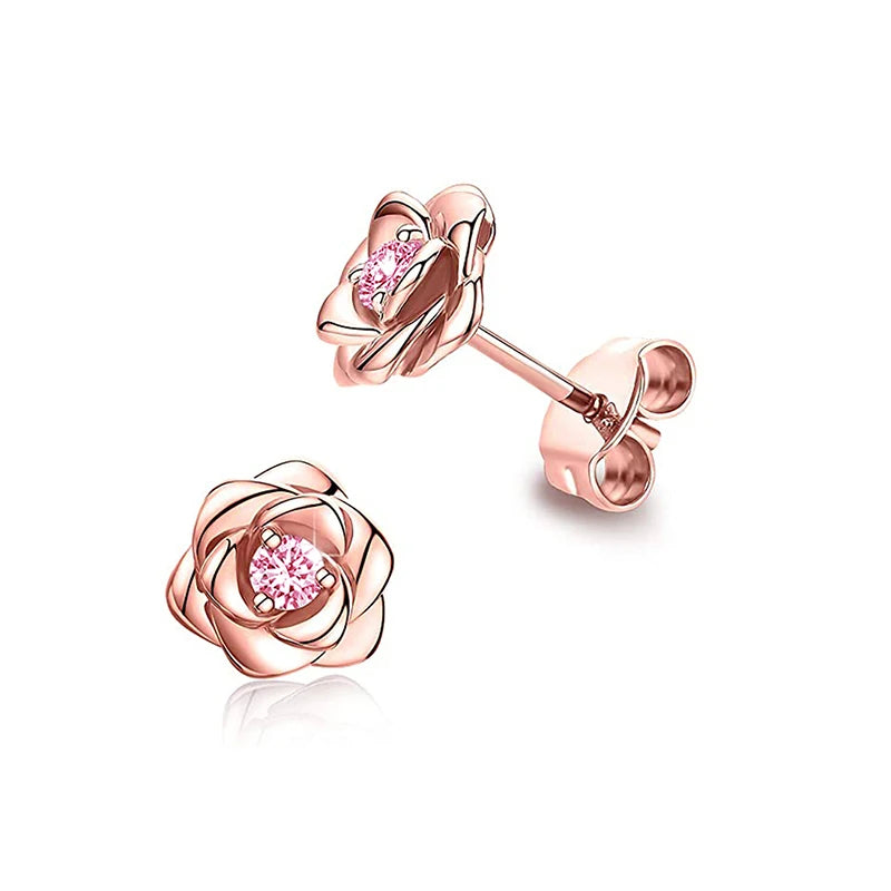 Huitan Eternity Love Earrings Ear Stud Piercing Silver Color/Gold Color Fashion Heart Earrings for Women Chic Wedding Jewelry