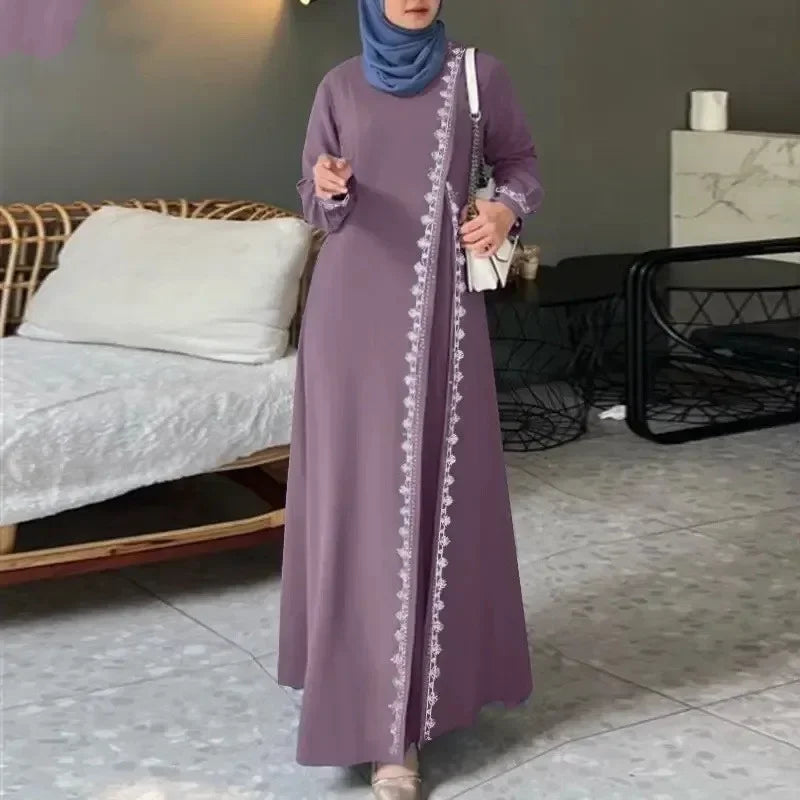 Muslim Womens Lace Robe Dress Fashion Long Sleeve Vest Spring Casual Dresses for Women