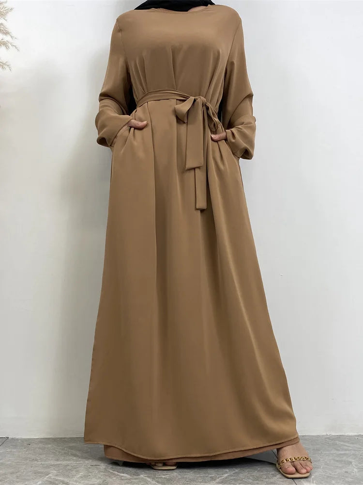 Hot Selle Muslim Woman Abaya With Pockets Islamic Casual And Simple Long Dresses Moroccan Caftan Woman Dubai Abaya Ramadan Black