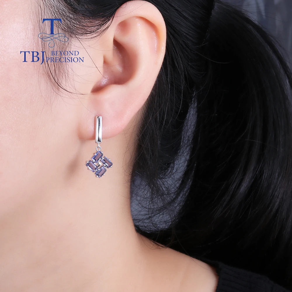 Light Luxury Natural gems Iolite Ring Earring Jewelry Set for Women Elegant Fashion design Anniversary 925 sterling Silver gift