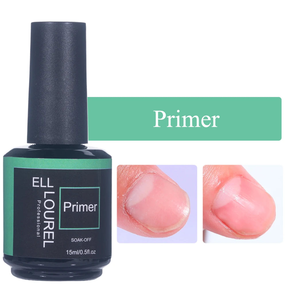 ELL LOUREL Upgrade Base Coat Top Coat No Wipe UV Gel Polish 15ML Semi Permanent Glitter Tempered Top Function Gel Nail Polish