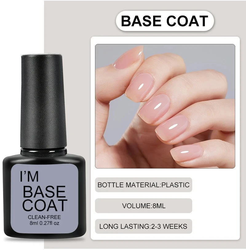 4 Pcs/Set Top Coat And Base Coat Clear Gel Nail Polish Kit Semi Permanent Nail Art Manicure Soak Off LED UV Gel Varnishes Set