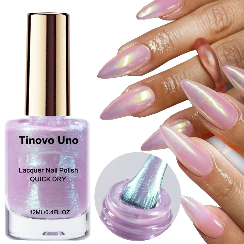 Tinovo Uno Metallic Nail Polish Mirror Red Regular Normal Nail Lacquer QuicK Dry Shimmer Manicure Growth Bright Oil Top Finish