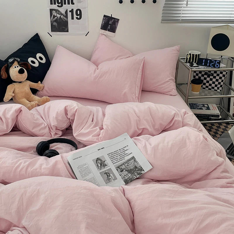 1pc Blue Duvet Cover 150x200 Washed Cotton Quilt Cover Queen Size Bed Linen for Girls Boys Room (Pillowcase Need Order)