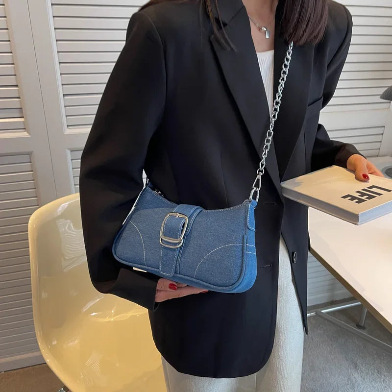 Women's new fashion Cross-shoulder bag shoulder denim bag small design Y2K exquisite jeans bag