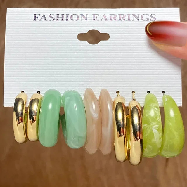 Green Butterfly Heart Dangle Earring Set for Girls Acrylic Gold Color Pearl Set Ear Rings 2023 New Fashion Jewelry Gifts