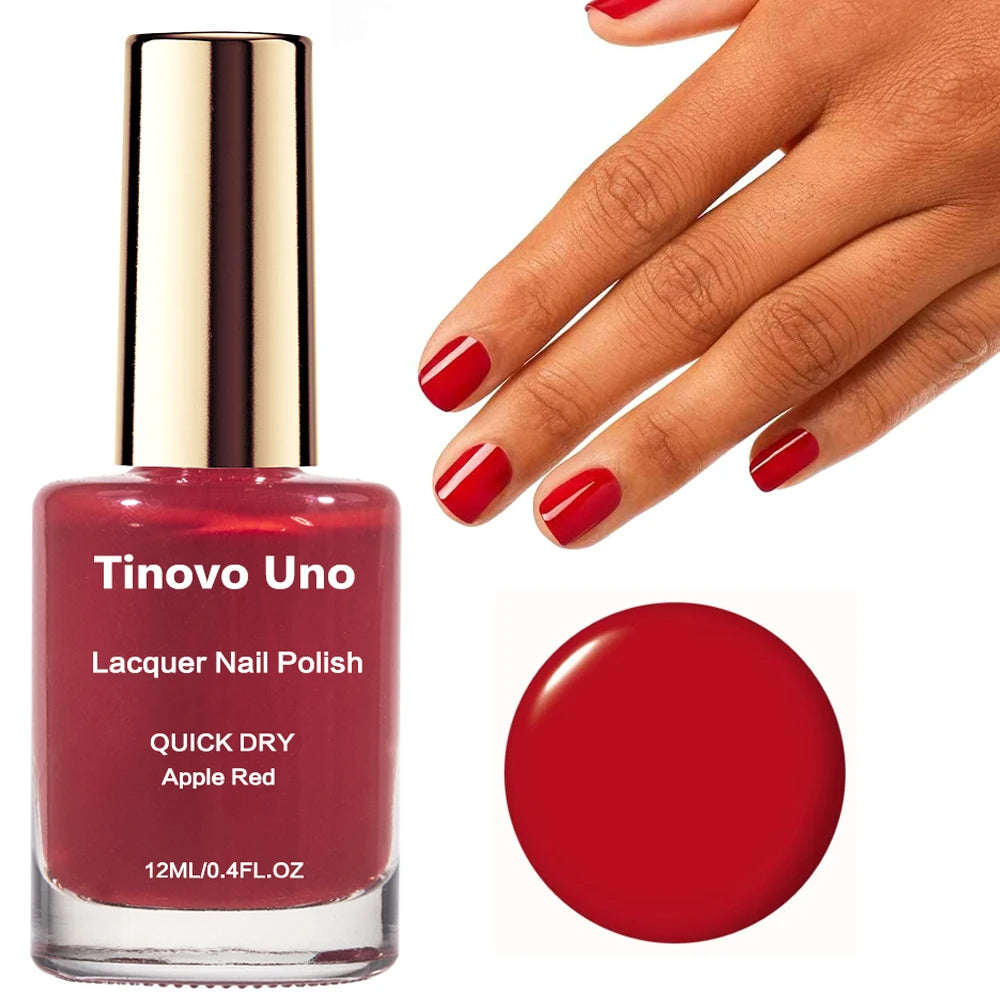 Tinovo Uno Metallic Nail Polish Mirror Red Regular Normal Nail Lacquer QuicK Dry Shimmer Manicure Growth Bright Oil Top Finish