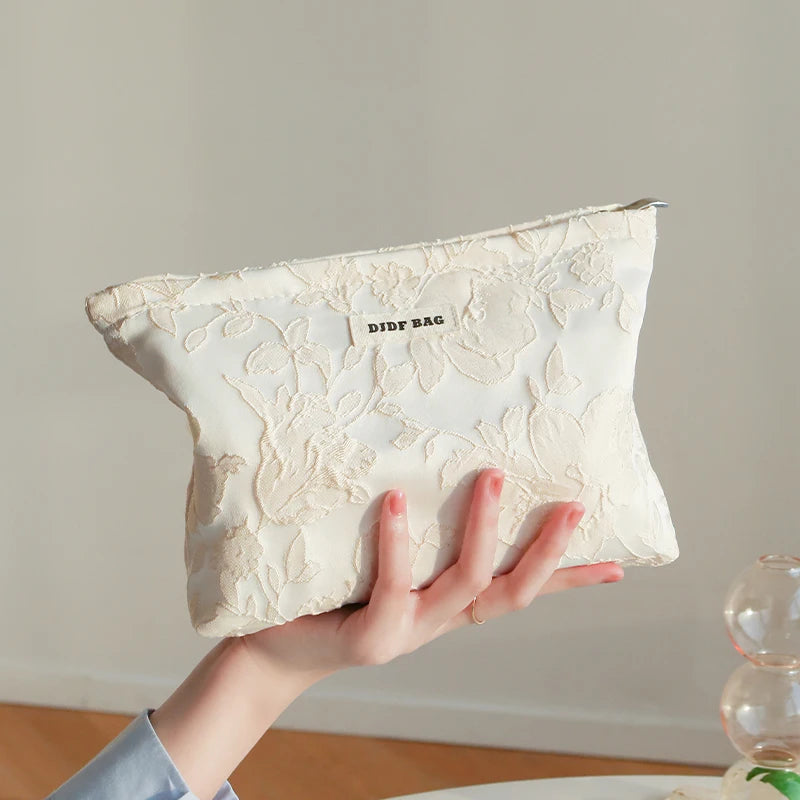 Women's Makeup Bag, Blue Bouquet, Large Capacity Sanitary Napkin, Touch-up, Makeup Supplies, Canvas Storage Bag, Toiletry Bag
