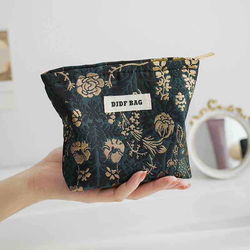 Women's Makeup Bag, Blue Bouquet, Large Capacity Sanitary Napkin, Touch-up, Makeup Supplies, Canvas Storage Bag, Toiletry Bag