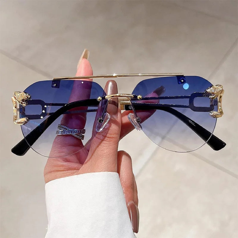 2025 Sunglasses Women Luxury Rimless Vintage Fashion Glasses Lunette Oversized Shades De Soleil Femme Gafas De Sol Mujer Lentes