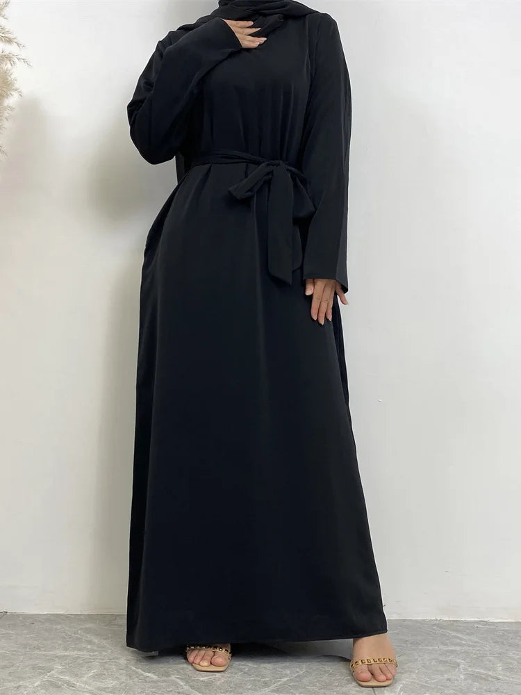 Hot Selle Muslim Woman Abaya With Pockets Islamic Casual And Simple Long Dresses Moroccan Caftan Woman Dubai Abaya Ramadan Black