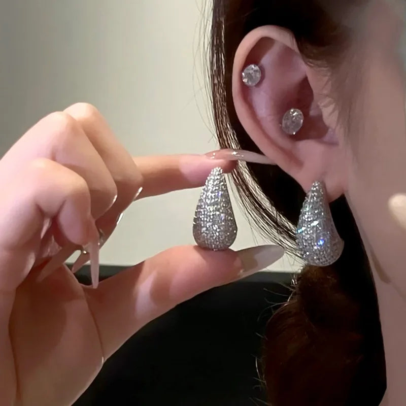 Korea's New Design Fashion JJewelry 14K Gold Plated Luxury Zircon Water Drop Earrings Elegant Women's Wedding Party Accessories