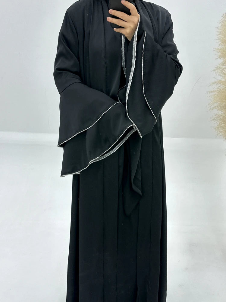 Arab Dubai Muslim Abaya for Women Eid Dress 3 Piece Set Diamond Morocco Ramadan Lace-up Kaftan Islam Prayer Cardigan Long Robe
