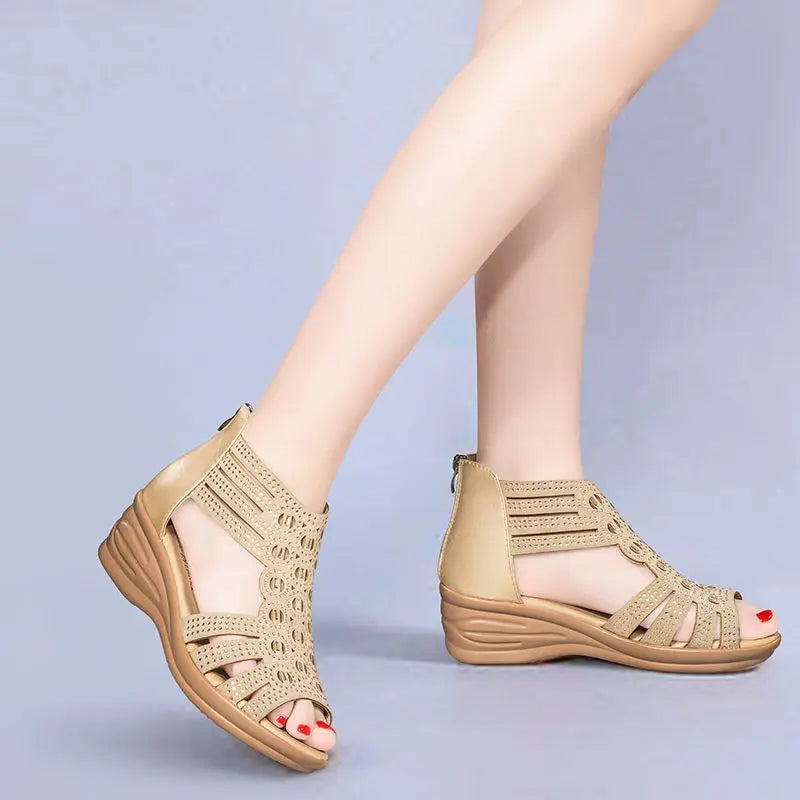 Sandal Woman Wedge Orthopedic Sandals for Women Black Shoe Elegant Brands Platform Roman Medium Heel Summer New 2025 Heels Shoes