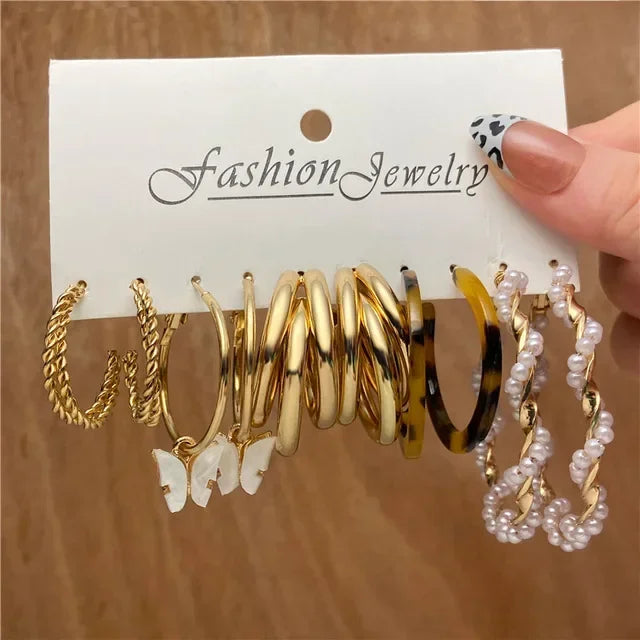 Green Butterfly Heart Dangle Earring Set for Girls Acrylic Gold Color Pearl Set Ear Rings 2023 New Fashion Jewelry Gifts