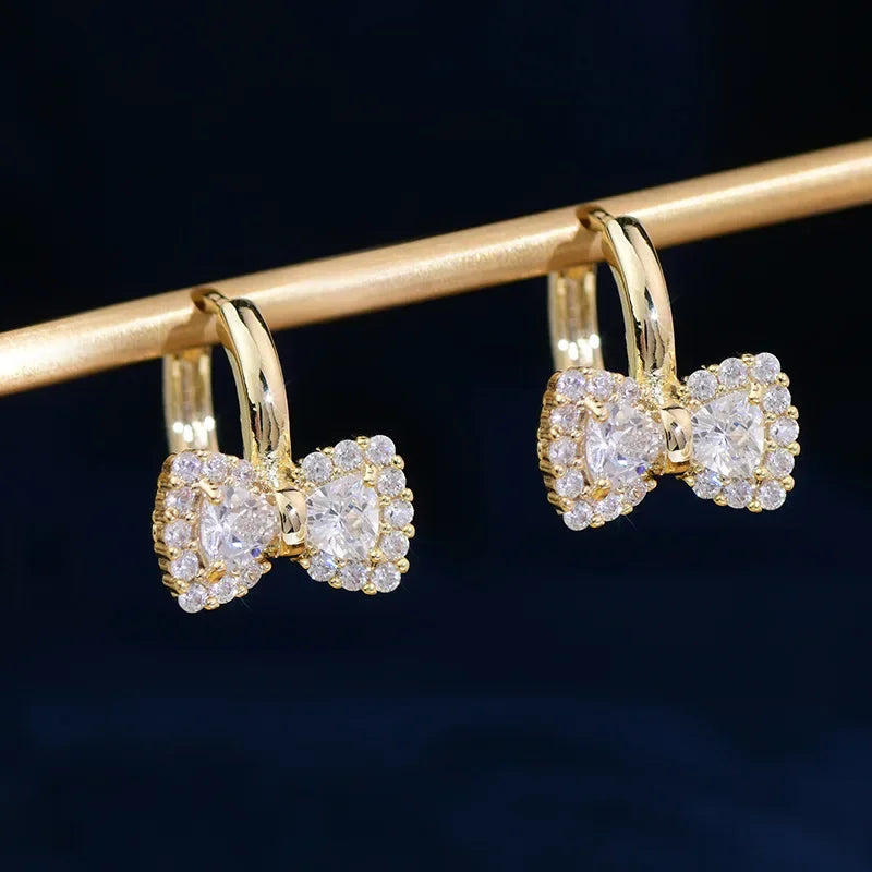 Korea New Design Fashion Jewelry Real Gold plating Sweet Small Bow G Zirconia Earrings Elegant Women's Daily Accessories