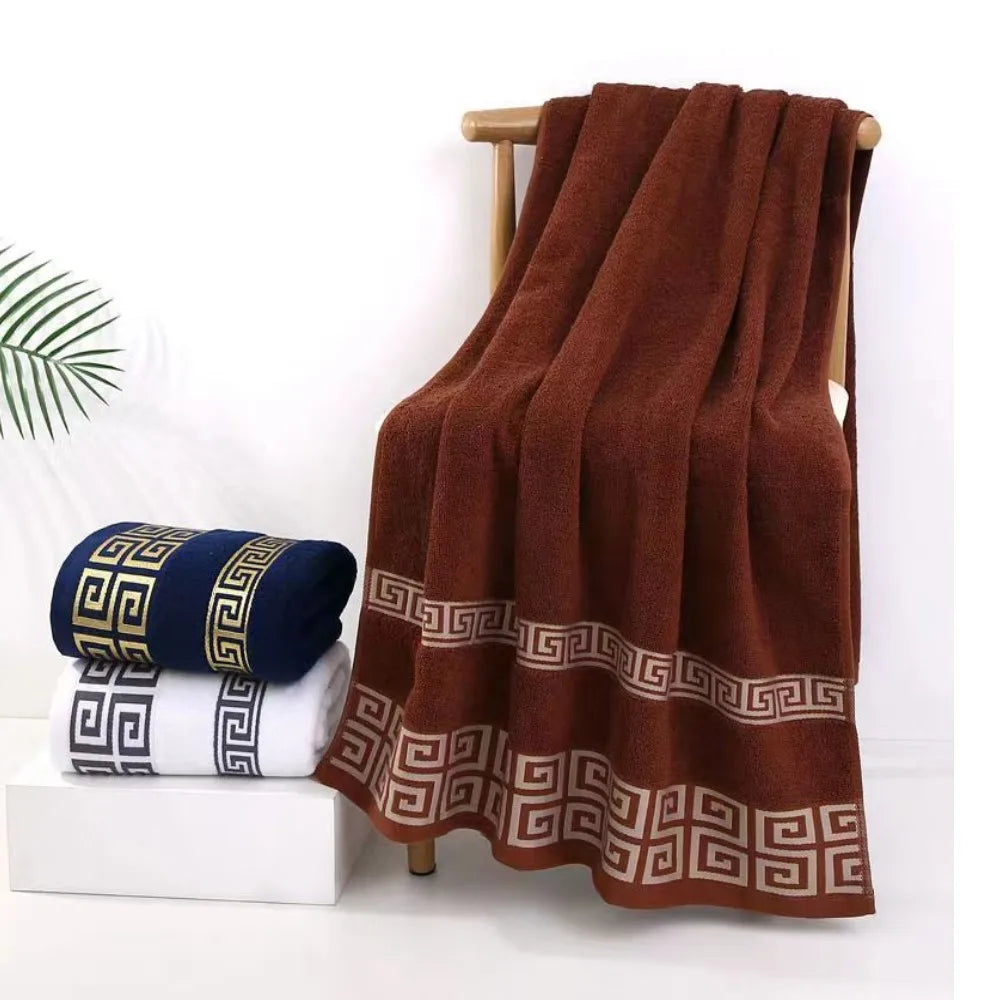Bath Towels Cotton 140x70cm, Large Bathroom Thick Shower Towel Cover, Embroidered Gift Sport Blue White Brown Black Green Grey