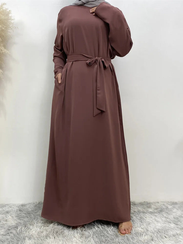 Hot Selle Muslim Woman Abaya With Pockets Islamic Casual And Simple Long Dresses Moroccan Caftan Woman Dubai Abaya Ramadan Black