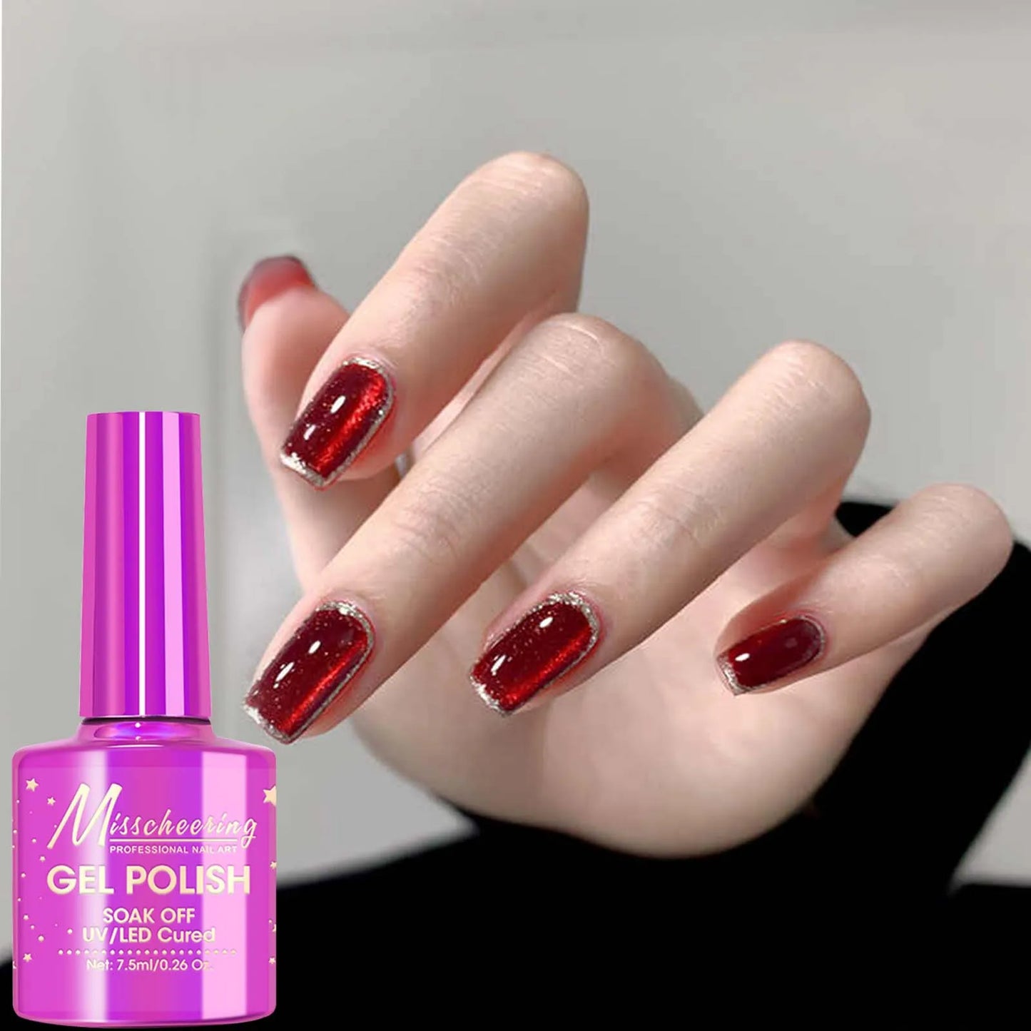 7.5ml Burgundy Cherry Red Glitter Jelly Ruby Cat Eye Nail Polish Gel Magnetic Nail Polish Gel Handmade Art Shiny Varnish UV Gel