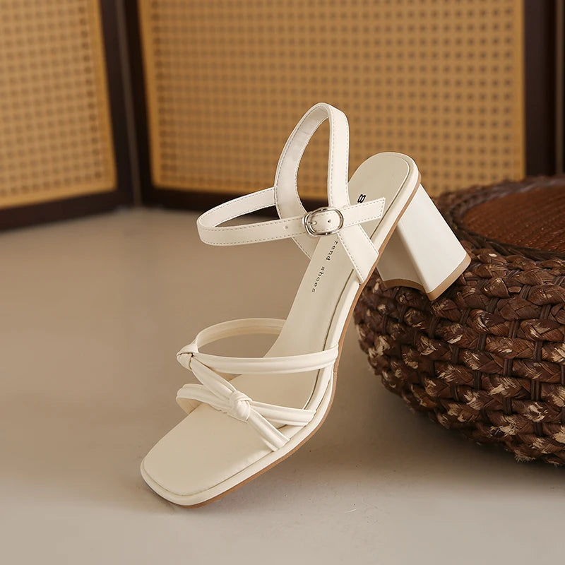 Summer Women Narrow Band Sandals Fashion Thick Heel Shoes Ladies Casual Dress Street Style Sandalis