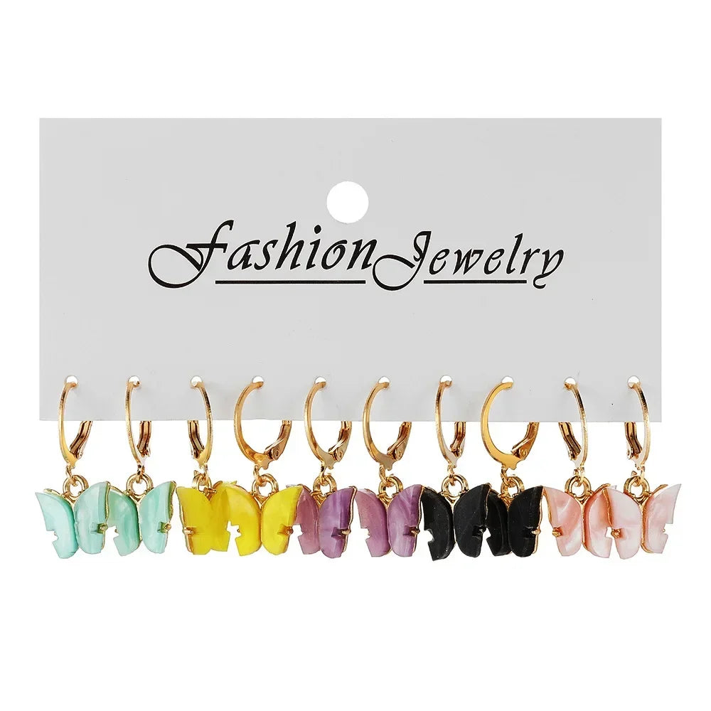Green Butterfly Heart Dangle Earring Set for Girls Acrylic Gold Color Pearl Set Ear Rings 2023 New Fashion Jewelry Gifts
