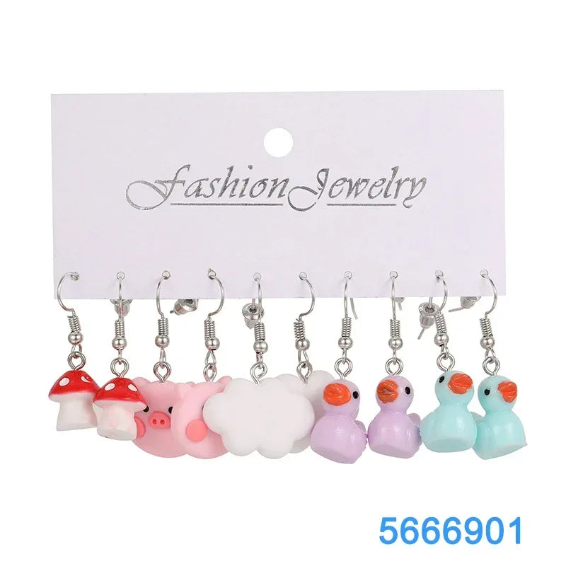 Green Butterfly Heart Dangle Earring Set for Girls Acrylic Gold Color Pearl Set Ear Rings 2023 New Fashion Jewelry Gifts