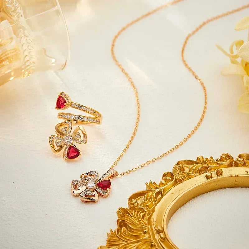 S925 Luxurious Set of Rose Colored Rings, Bracelets, and Necklaces. Where Opulence Meets Elegance,As Unique As You Are
