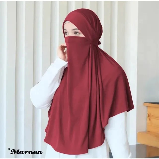 Large Plain Muslim Ethnic Scarf Women Hijab Islamic Muslim Hijab Instant Turban Arabic Scarfs Khimar Headwraps(FRNT56CM,BK90CM)
