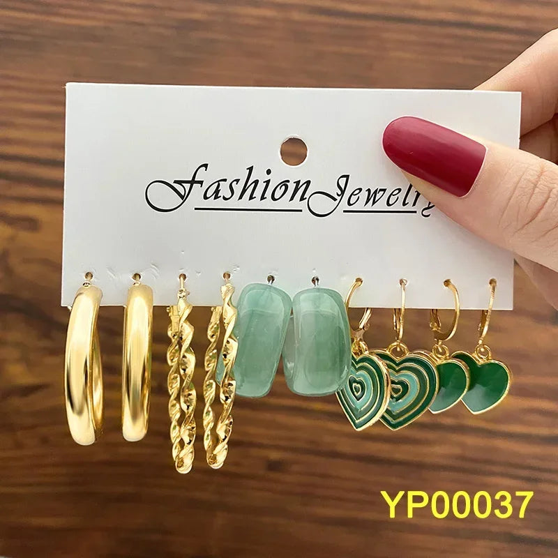 Green Butterfly Heart Dangle Earring Set for Girls Acrylic Gold Color Pearl Set Ear Rings 2023 New Fashion Jewelry Gifts