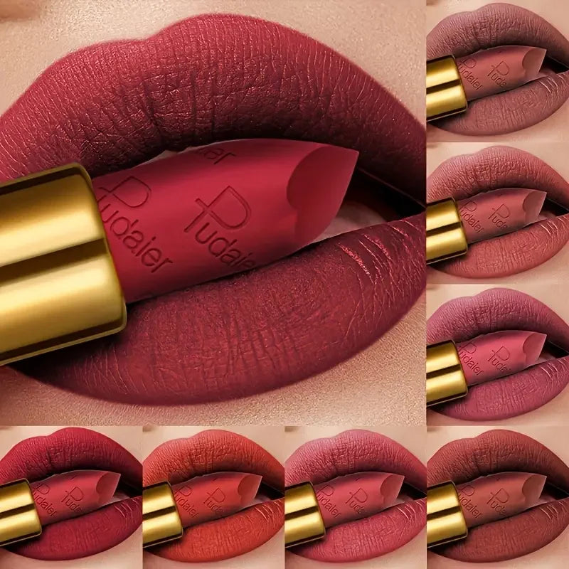 Pudaier Velvet Matte Lipstick - 10 Vibrant Colors, Moisturizing & Waterproof, Long-Lasting Nude Perfect Everyday Gift