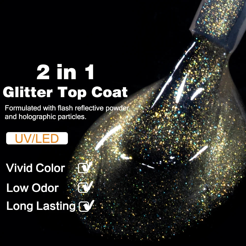 KODIES GEL Glitter Top Coat Shimmery Gold UV Gel Nail Polsih Holographic Laser Gellak Semi Permanent Super Shine Topcoat No Wipe