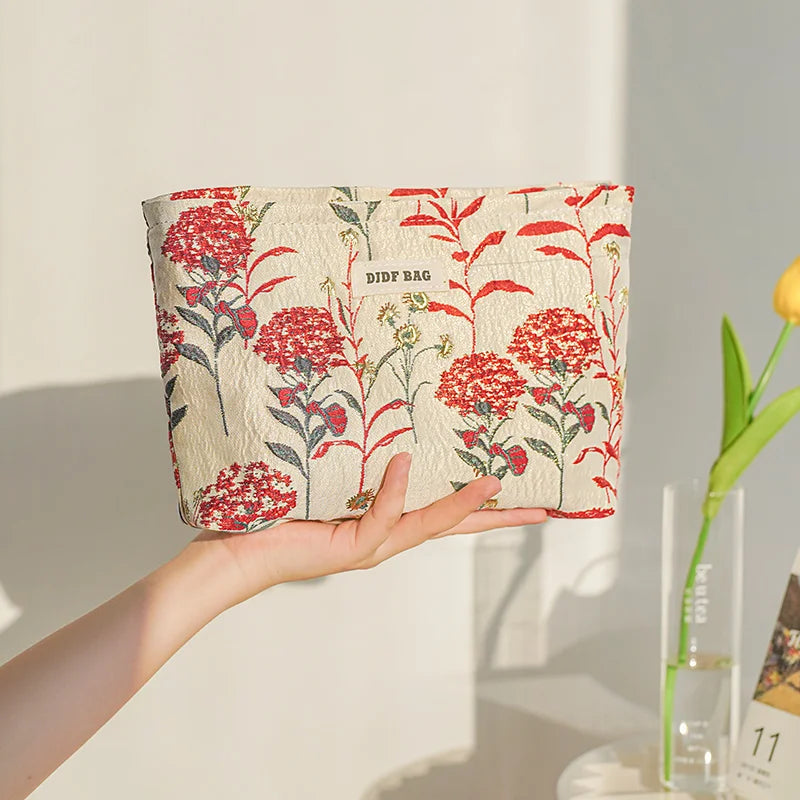 Women's Makeup Bag, Blue Bouquet, Large Capacity Sanitary Napkin, Touch-up, Makeup Supplies, Canvas Storage Bag, Toiletry Bag