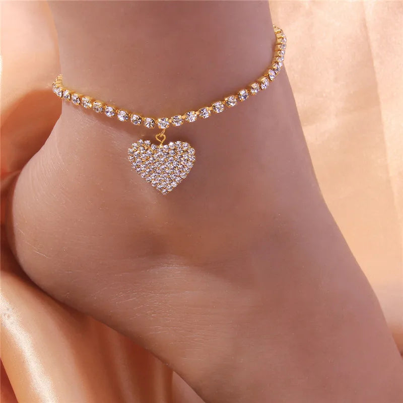 Huitan Paved Green/White CZ Anklet for Women Boho Style Girl Barefoot Sandals Bracelet Ankle on the Leg Beach Summer Accessories