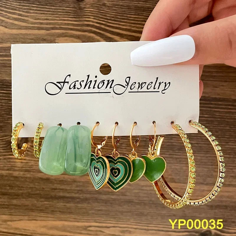 Green Butterfly Heart Dangle Earring Set for Girls Acrylic Gold Color Pearl Set Ear Rings 2023 New Fashion Jewelry Gifts