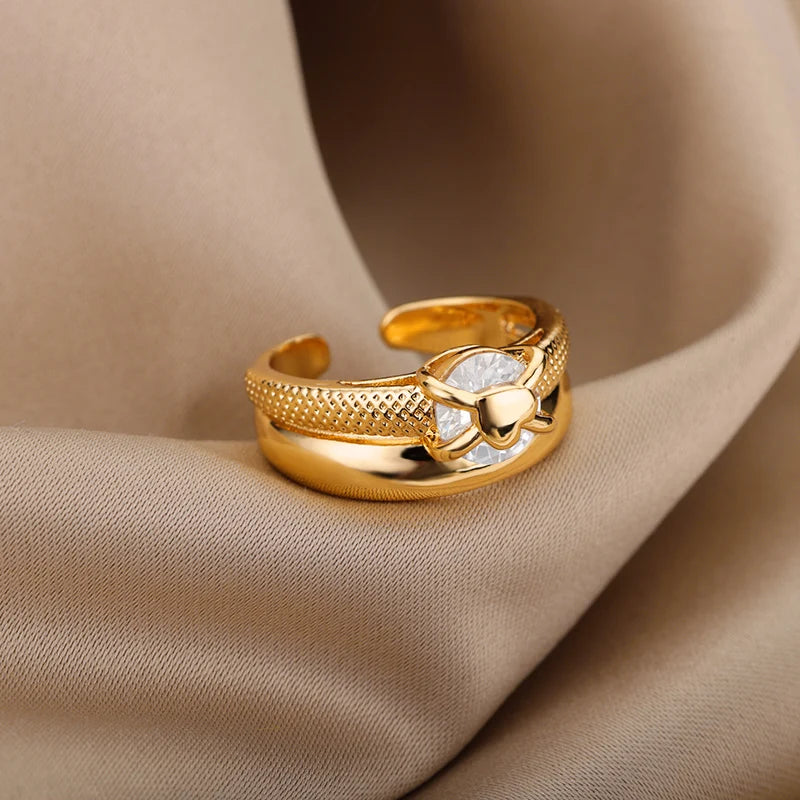 Heart Rings for Women Grils Gold Plated Adjustable Stainless Steel Ring 2025 Trend Luxury Wedding Couple Jewelry anillos mujer