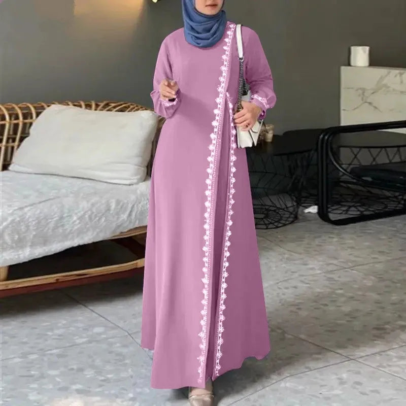 Muslim Womens Lace Robe Dress Fashion Long Sleeve Vest Spring Casual Dresses for Women