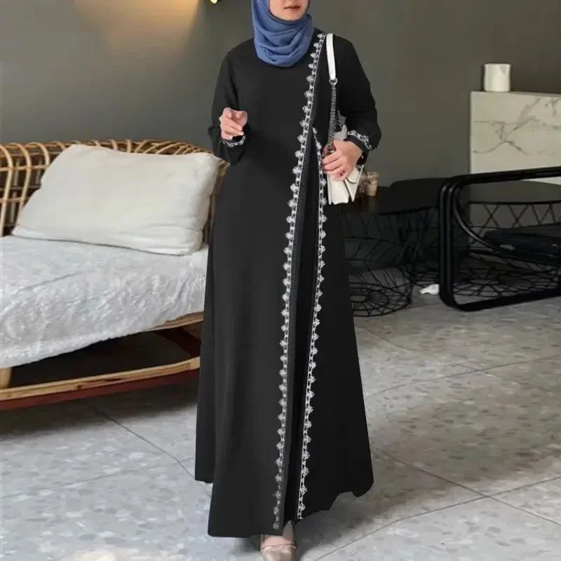Muslim Womens Lace Robe Dress Fashion Long Sleeve Vest Spring Casual Dresses for Women