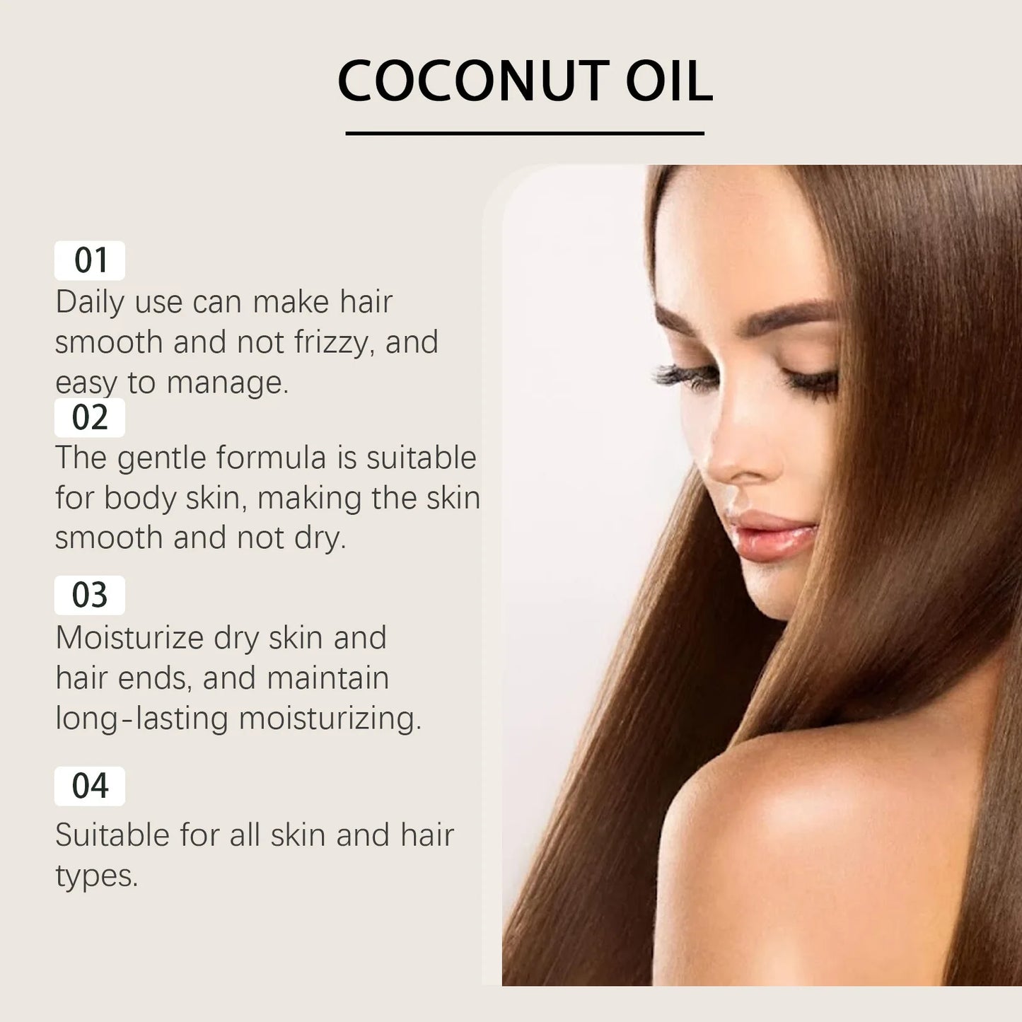 EELHOE Coconut Oil Hair Growth Products Anti-Frizz Hair Strengthener Moisturizing Skin Nourish Multifunctional Coconut Skin Oil