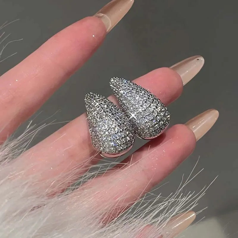 Korea's New Design Fashion JJewelry 14K Gold Plated Luxury Zircon Water Drop Earrings Elegant Women's Wedding Party Accessories
