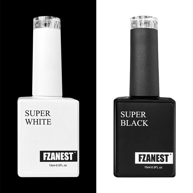 FZANEST Super Black Gel Nail Polish High Pigment Nail Gel Polish Lacquer Soak off UV LED Gel Pure Black White Color Nail Art
