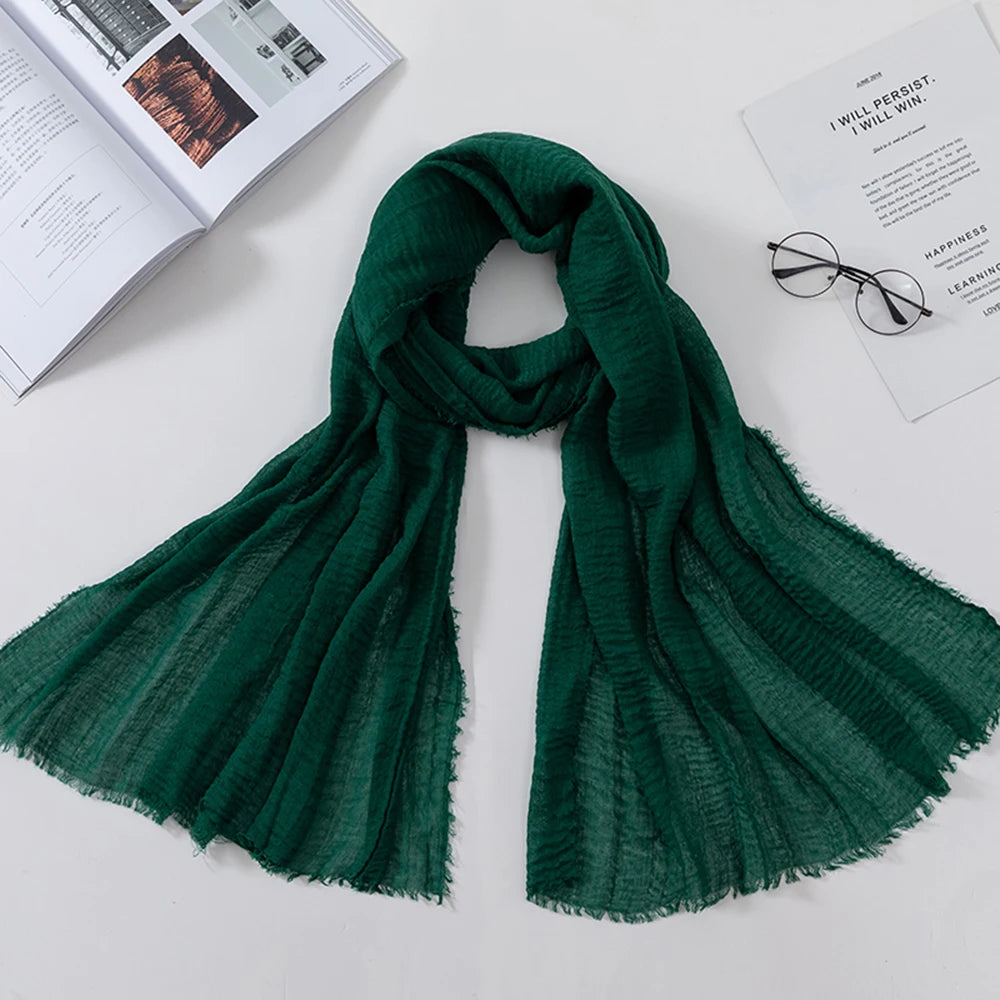 Muslim Crinkle 70*175Cm Women Hijab Scarf Soft Cotton Headscarf Islamic Head Wraps Hijab Femme Musulman As Wedding Hijab