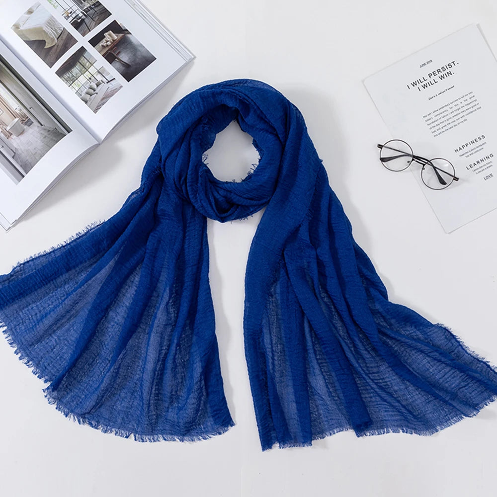 Muslim Crinkle 70*175Cm Women Hijab Scarf Soft Cotton Headscarf Islamic Head Wraps Hijab Femme Musulman As Wedding Hijab
