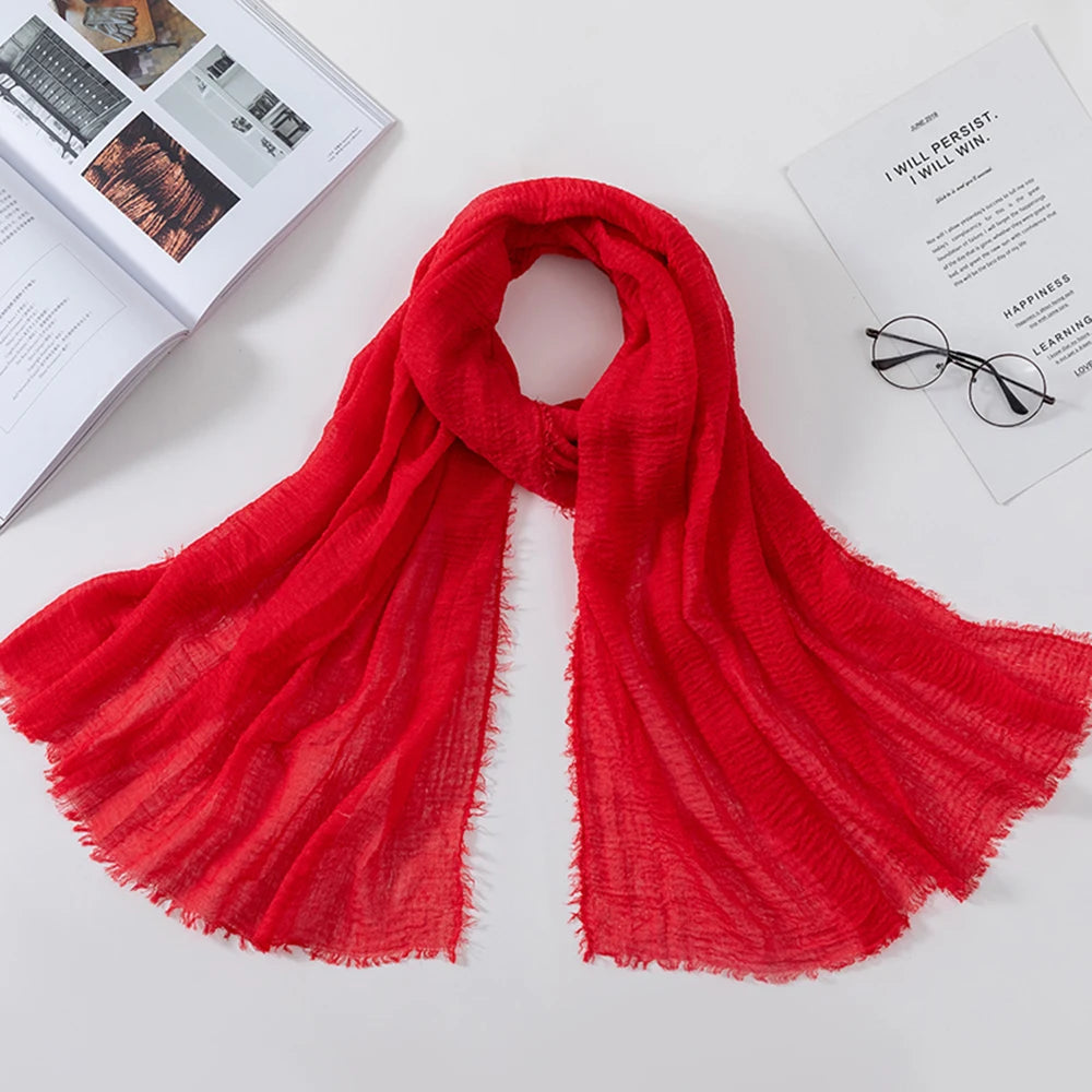 Muslim Crinkle 70*175Cm Women Hijab Scarf Soft Cotton Headscarf Islamic Head Wraps Hijab Femme Musulman As Wedding Hijab