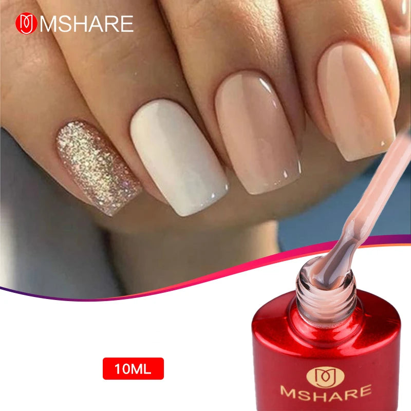 MSHARE Beige Pink Self Leveling Gel Manicure for Finger Nail Extensions Varnish Clear Lacquer Quick Building Diy at Home