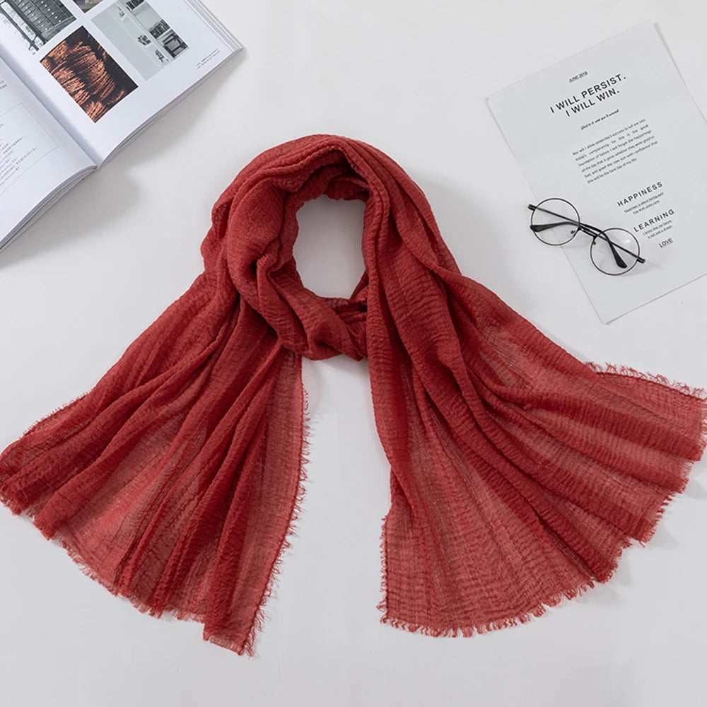Muslim Crinkle 70*175Cm Women Hijab Scarf Soft Cotton Headscarf Islamic Head Wraps Hijab Femme Musulman As Wedding Hijab