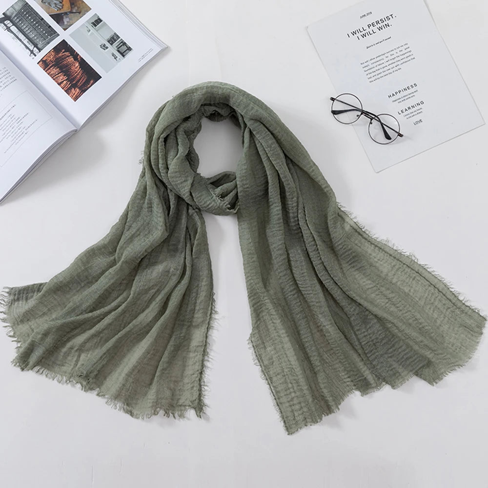Muslim Crinkle 70*175Cm Women Hijab Scarf Soft Cotton Headscarf Islamic Head Wraps Hijab Femme Musulman As Wedding Hijab